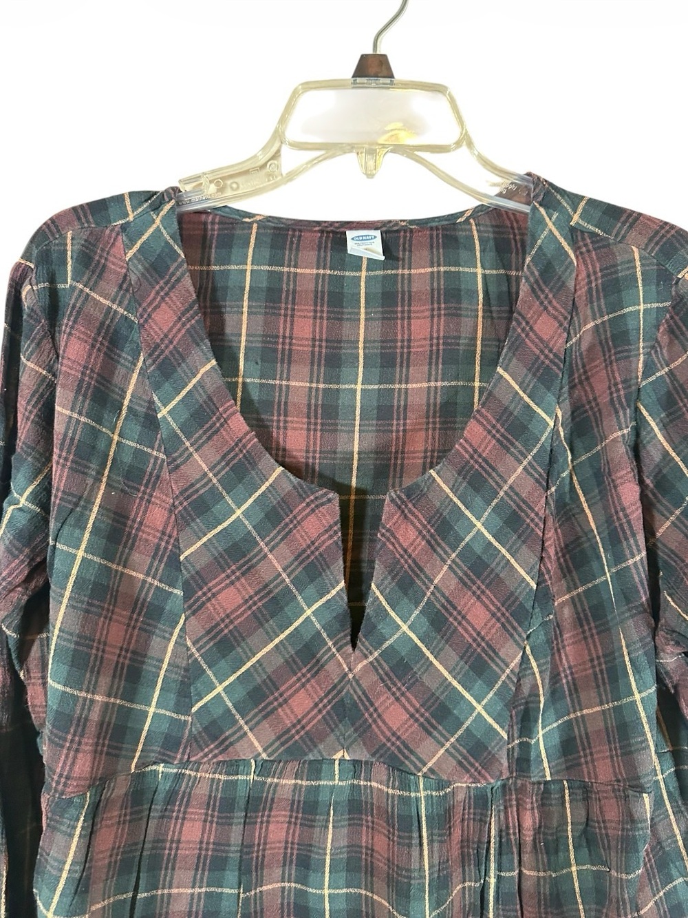 Old Navy Y2K cotton plaid brown babydoll long sleeve shirt top blouse women’s XL - Picture 2 of 6